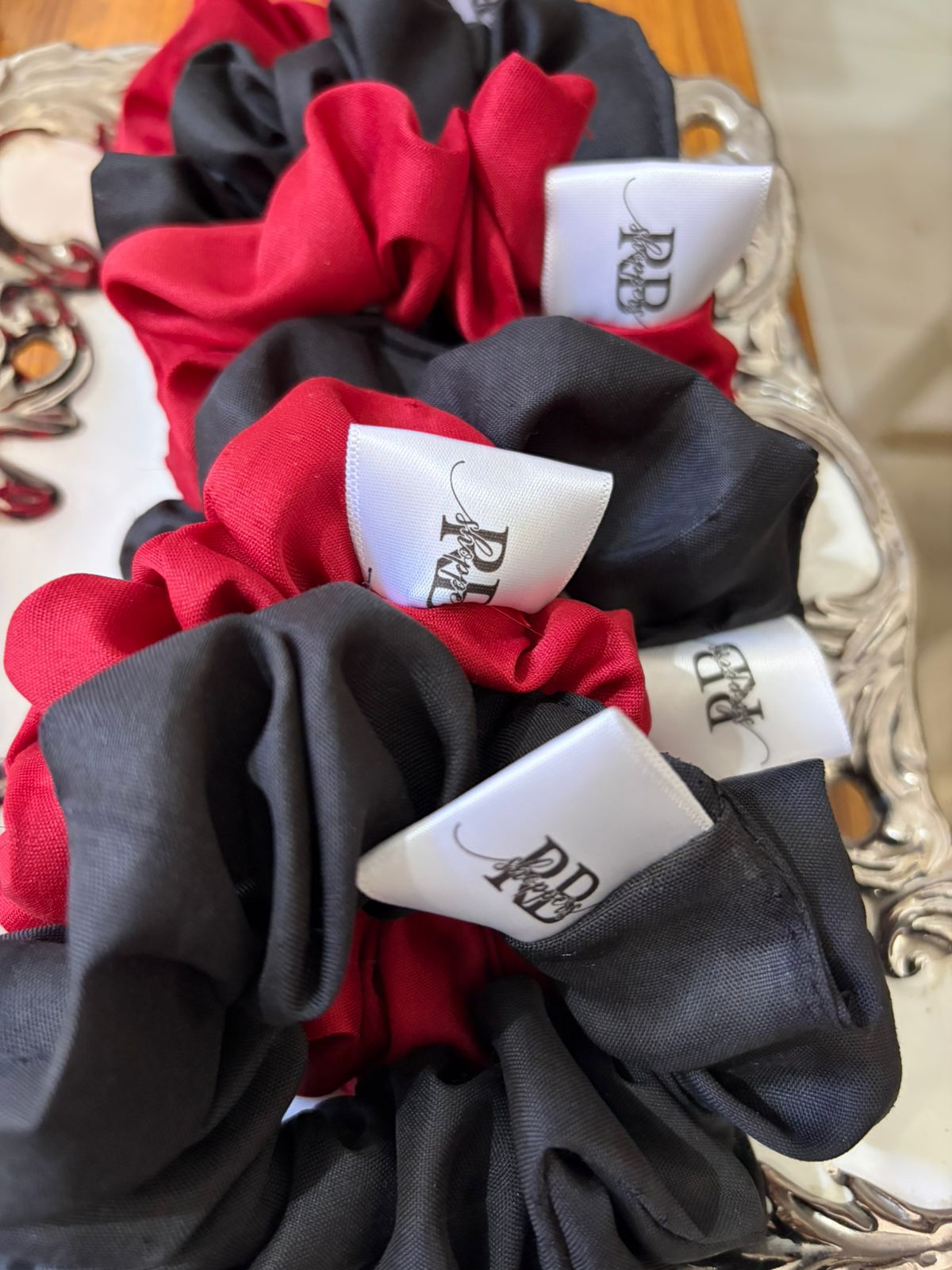 RB Shoppers Satin Scrunchie Combo – Black & Red (Pack of 2)