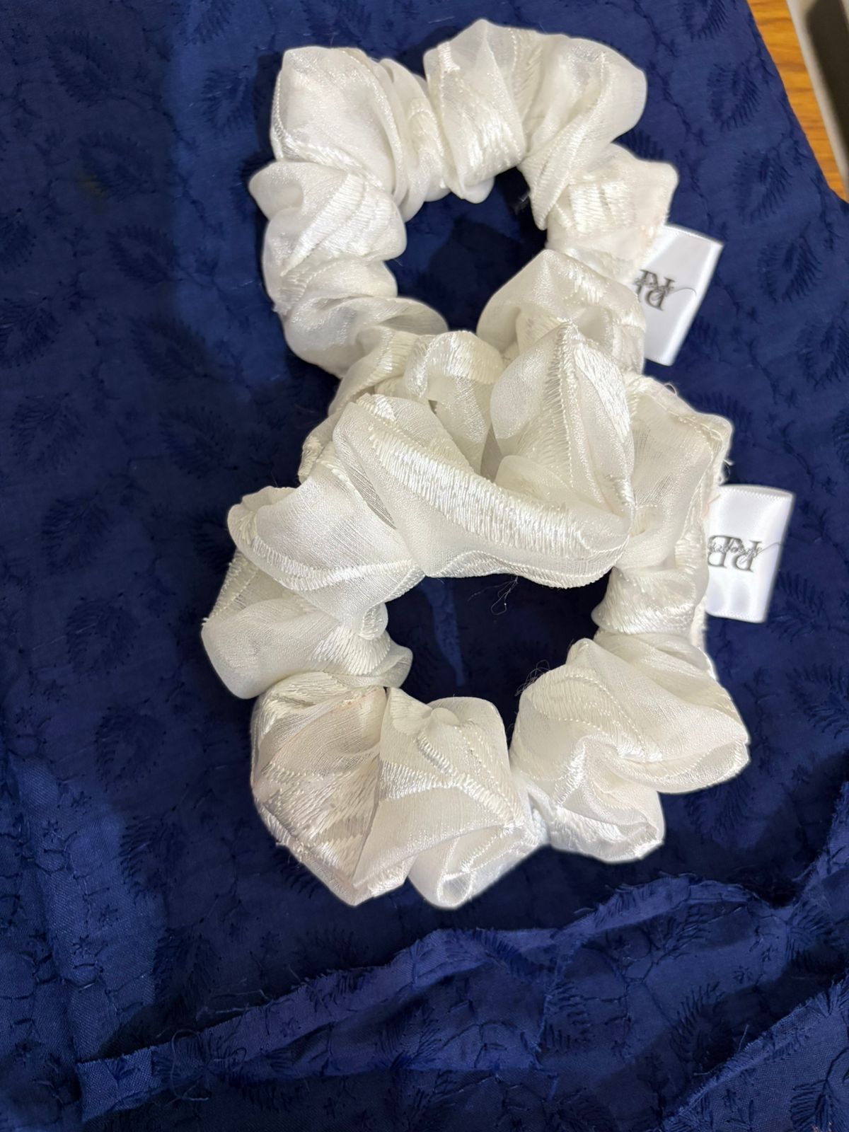 RB Shoppers White Satin Scrunchie – Elegant, Soft & Hair-Friendly