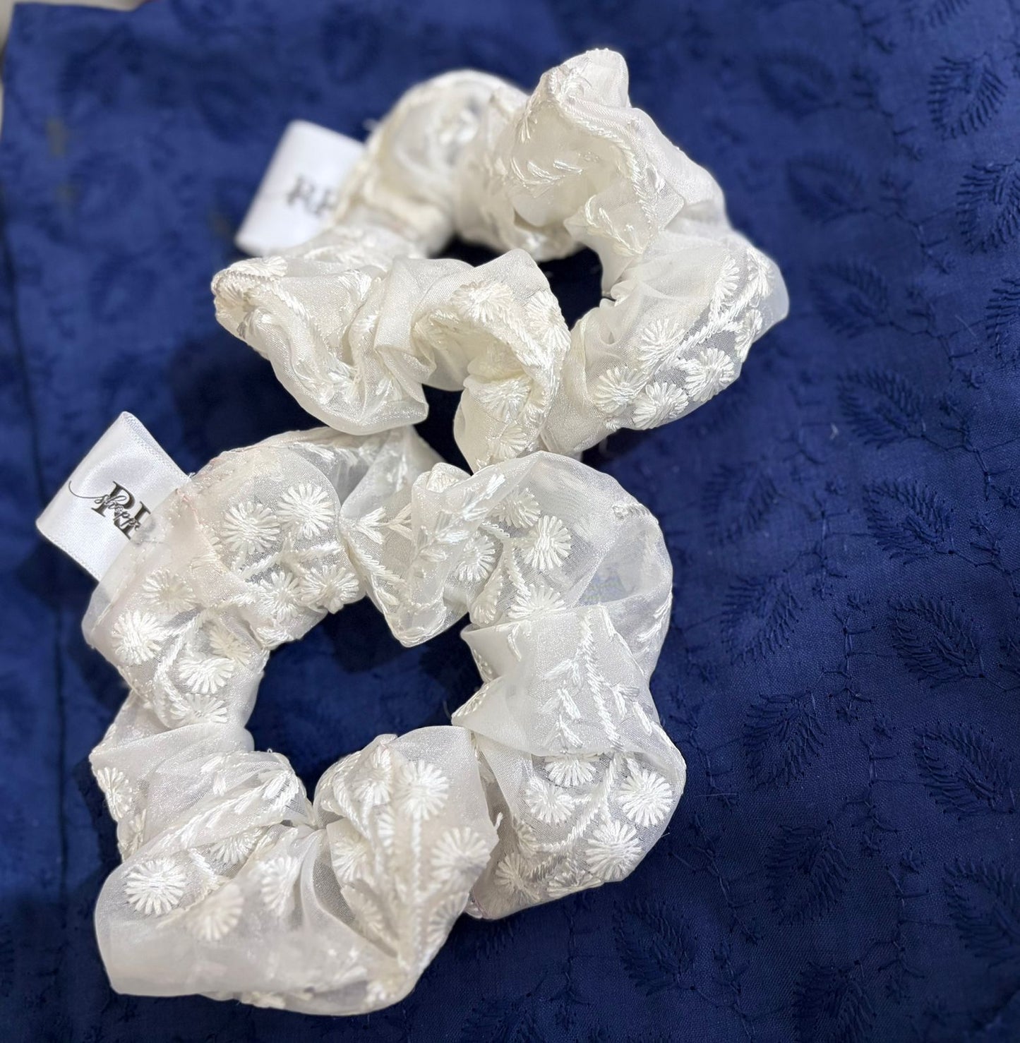 RB Shoppers White Satin Scrunchie – Elegant, Soft & Hair-Friendly