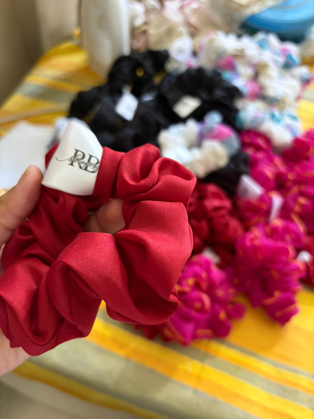 RB Shoppers Satin Scrunchie Combo – Black & Red (Pack of 2)