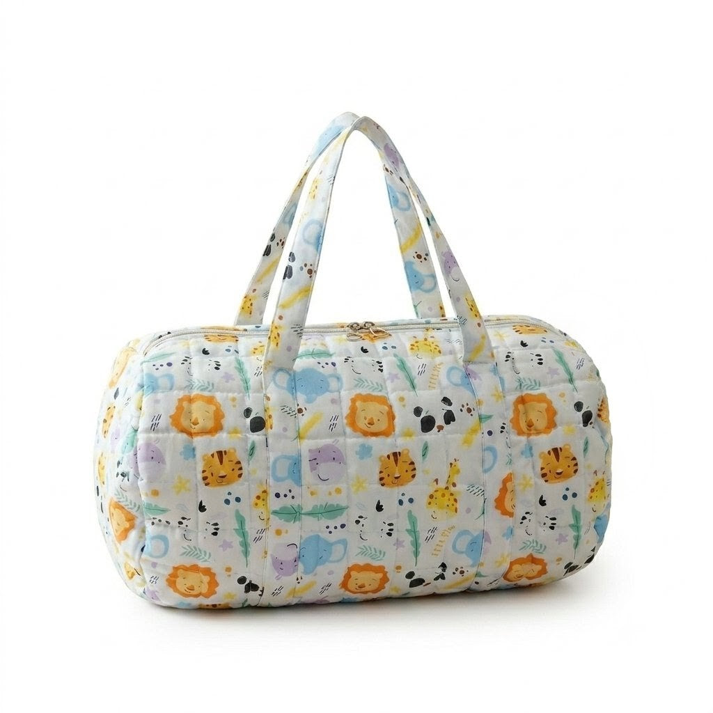 RB Shoppers Quilted Maternity Duffle Bag – Safari Animal Print Baby Travel Tote