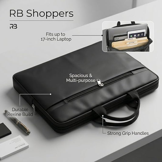 RB Shoppers Stylish Laptop Sleeve Bag | Durable Rexine Build | Zipper Closure | Perfect for Office, Travel & Daily Use | Fits up to 17 Inches
